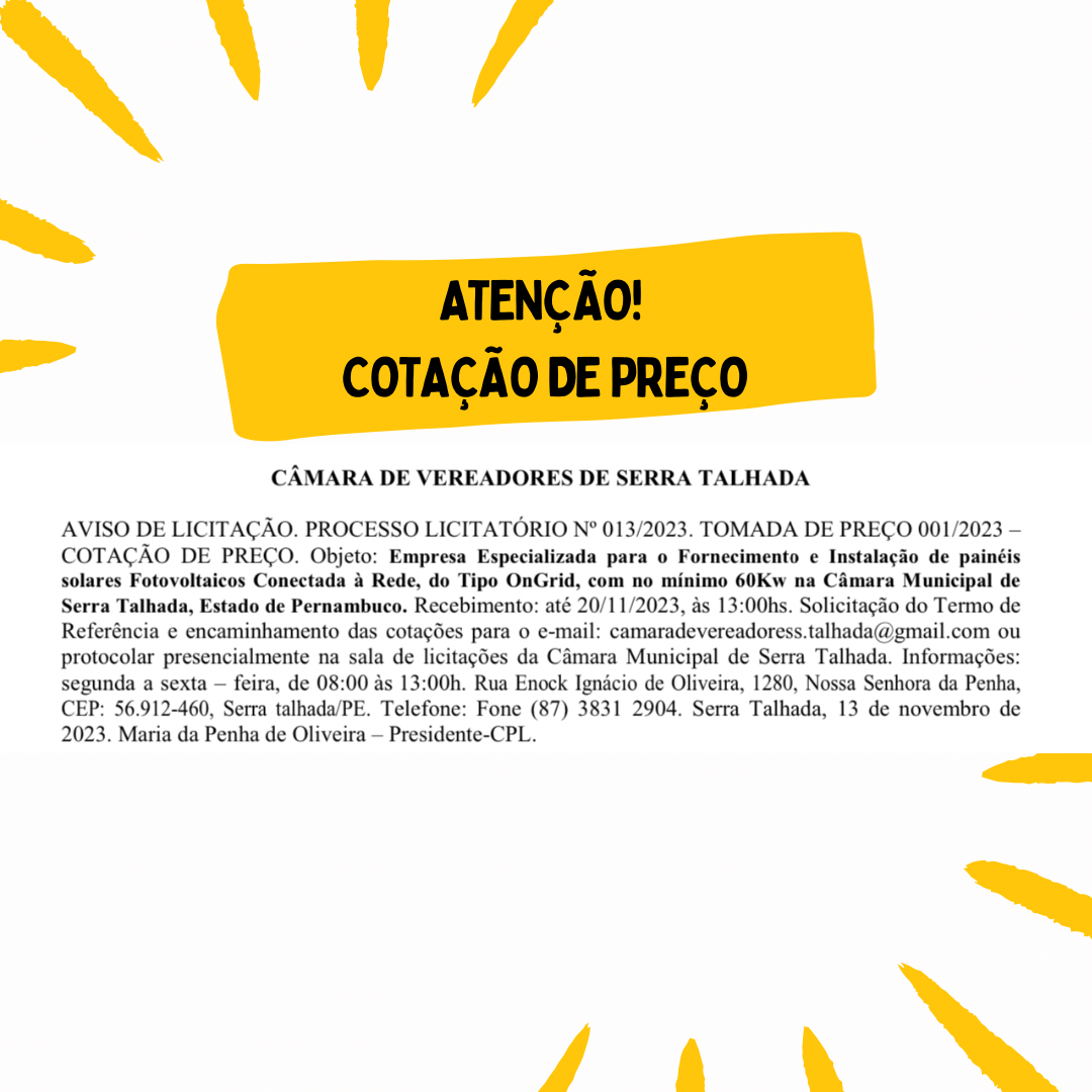 Câmara abre edital para instalação de energia solar 