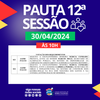 Pauta da 12ª Sessão Ordinária